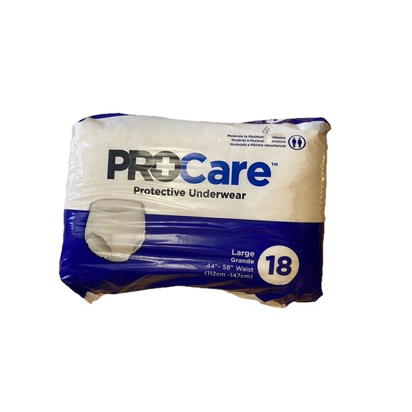Procare ~ Protective Underwear ~ Pack Of 18~  Size Large 44" - 58” (112cm-147cm) - Picture 1 of 6